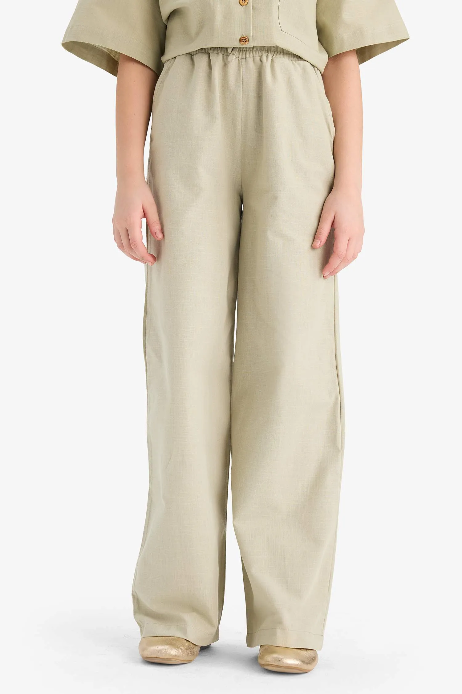 Girls Baby Waist Rubber Wide Leg Wide Wide Pale Cotton Pants