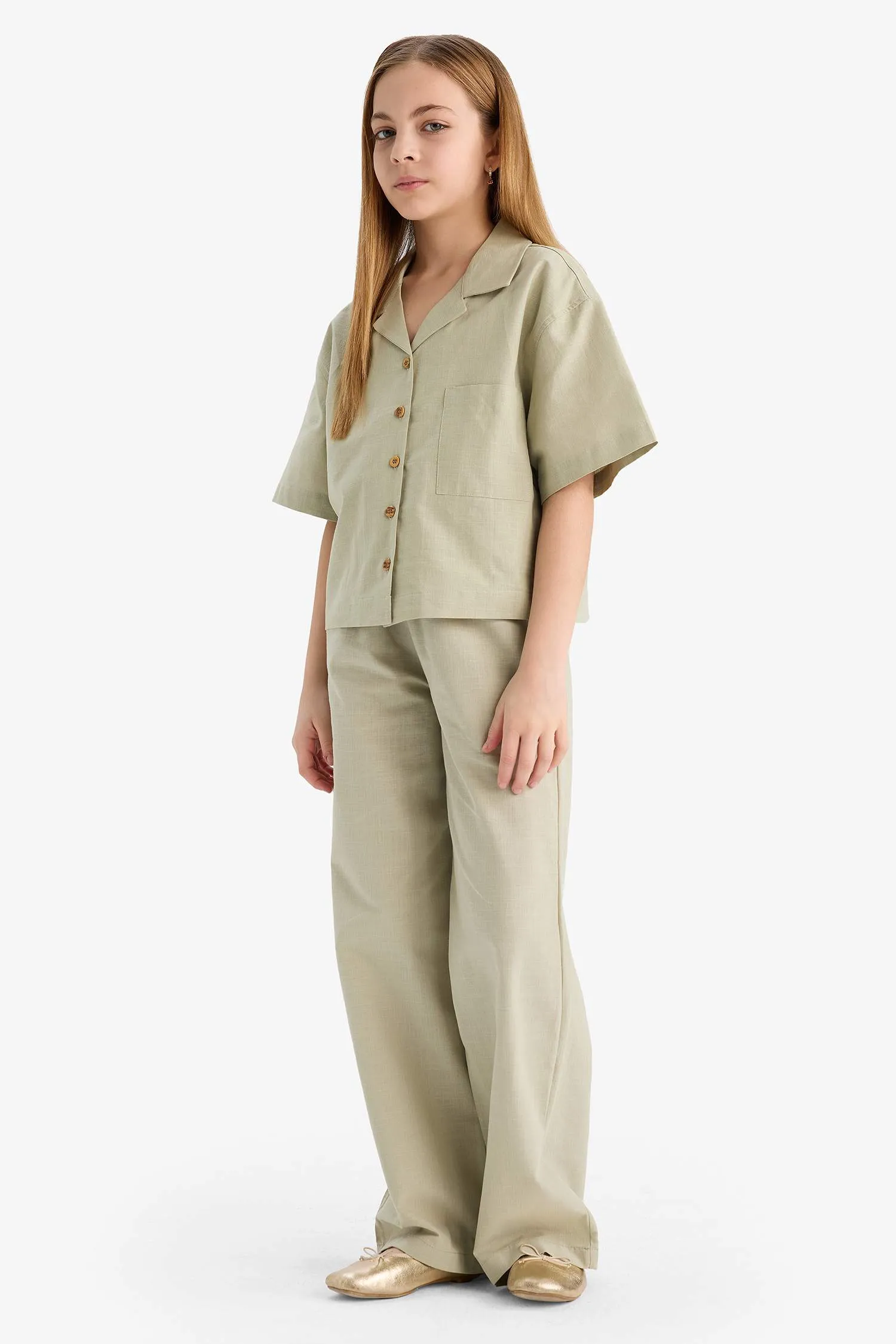 Girls Baby Waist Rubber Wide Leg Wide Wide Pale Cotton Pants