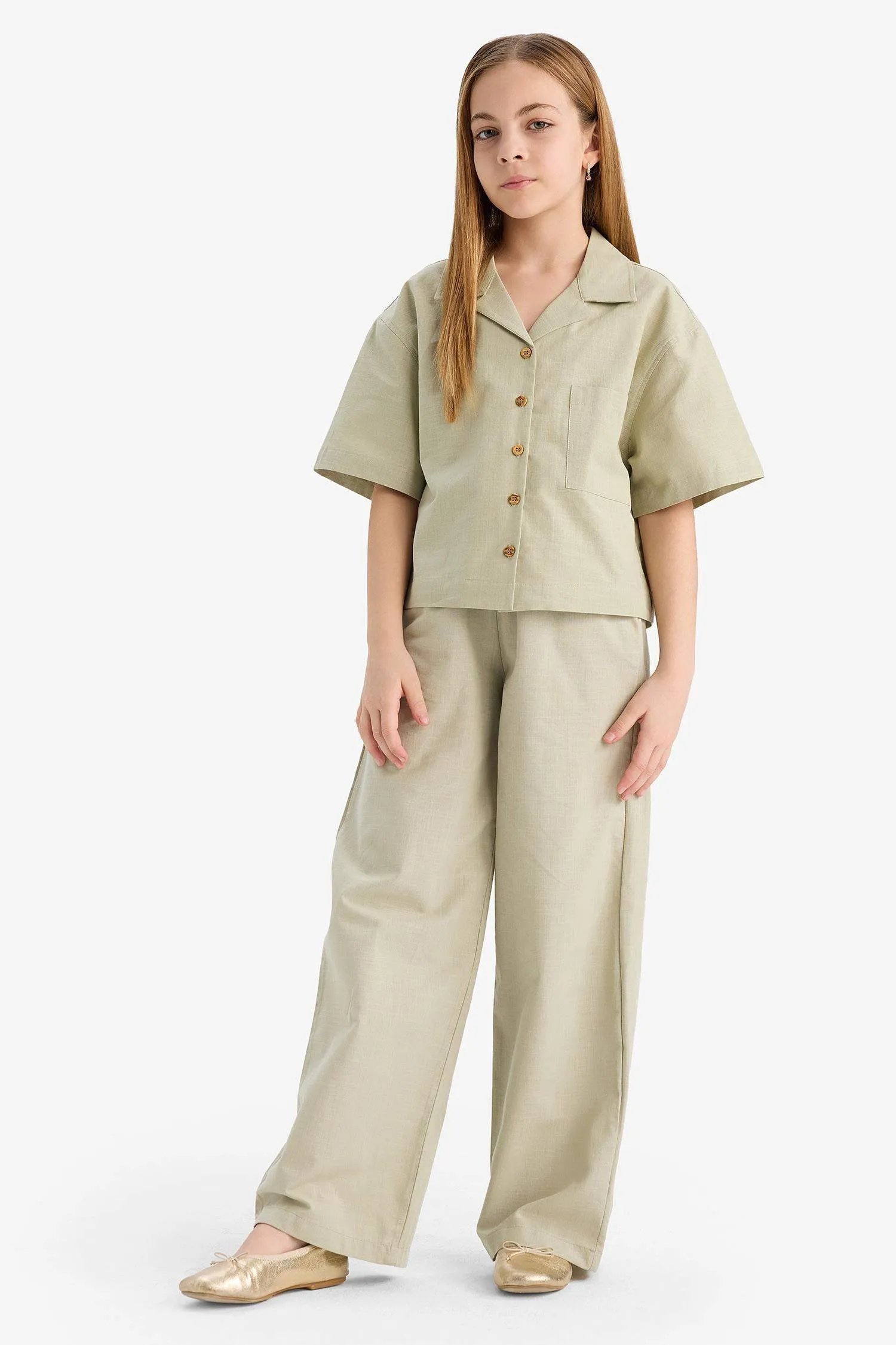 Girls Baby Waist Rubber Wide Leg Wide Wide Pale Cotton Pants