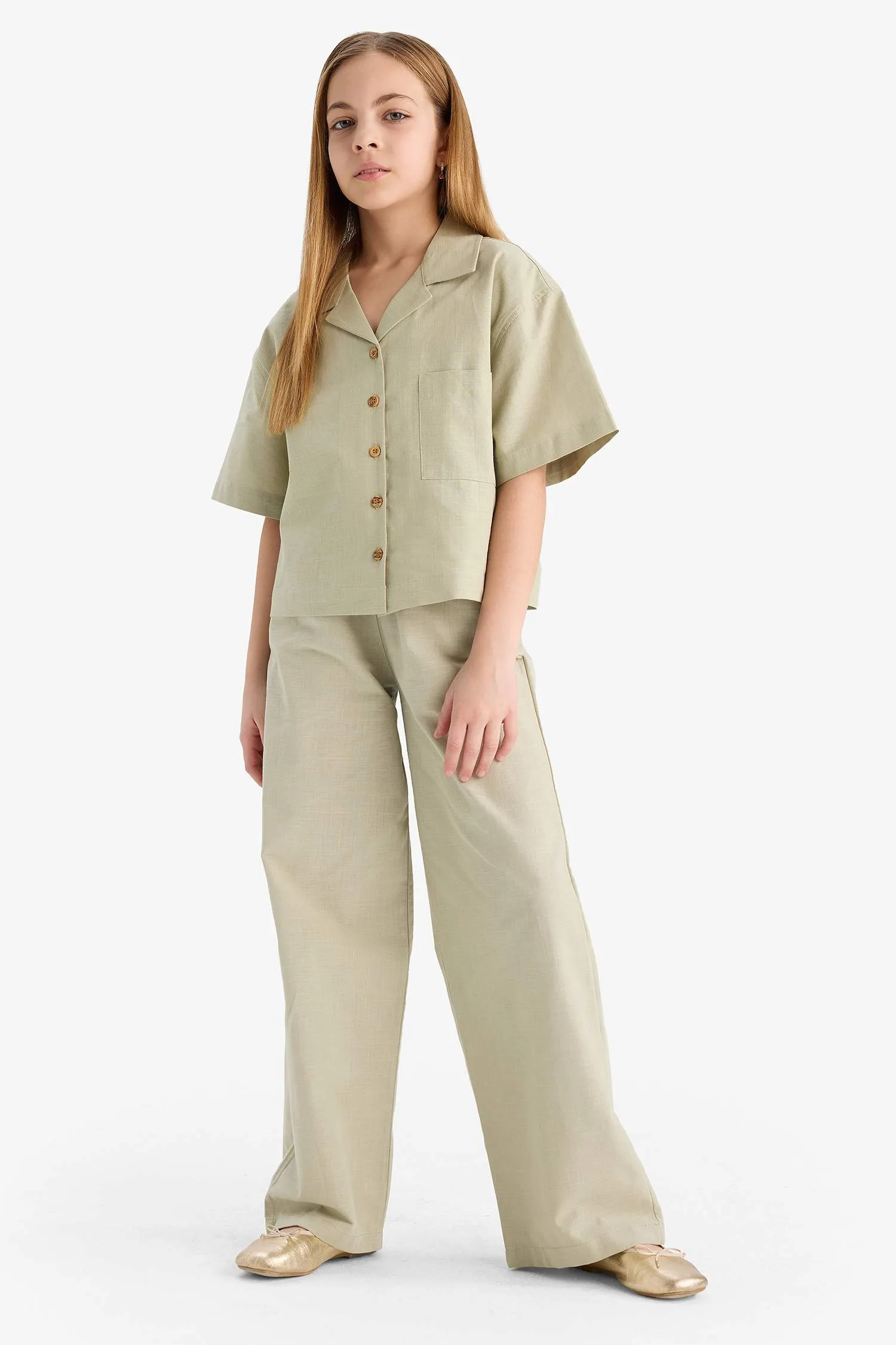Girls Baby Waist Rubber Wide Leg Wide Wide Pale Cotton Pants