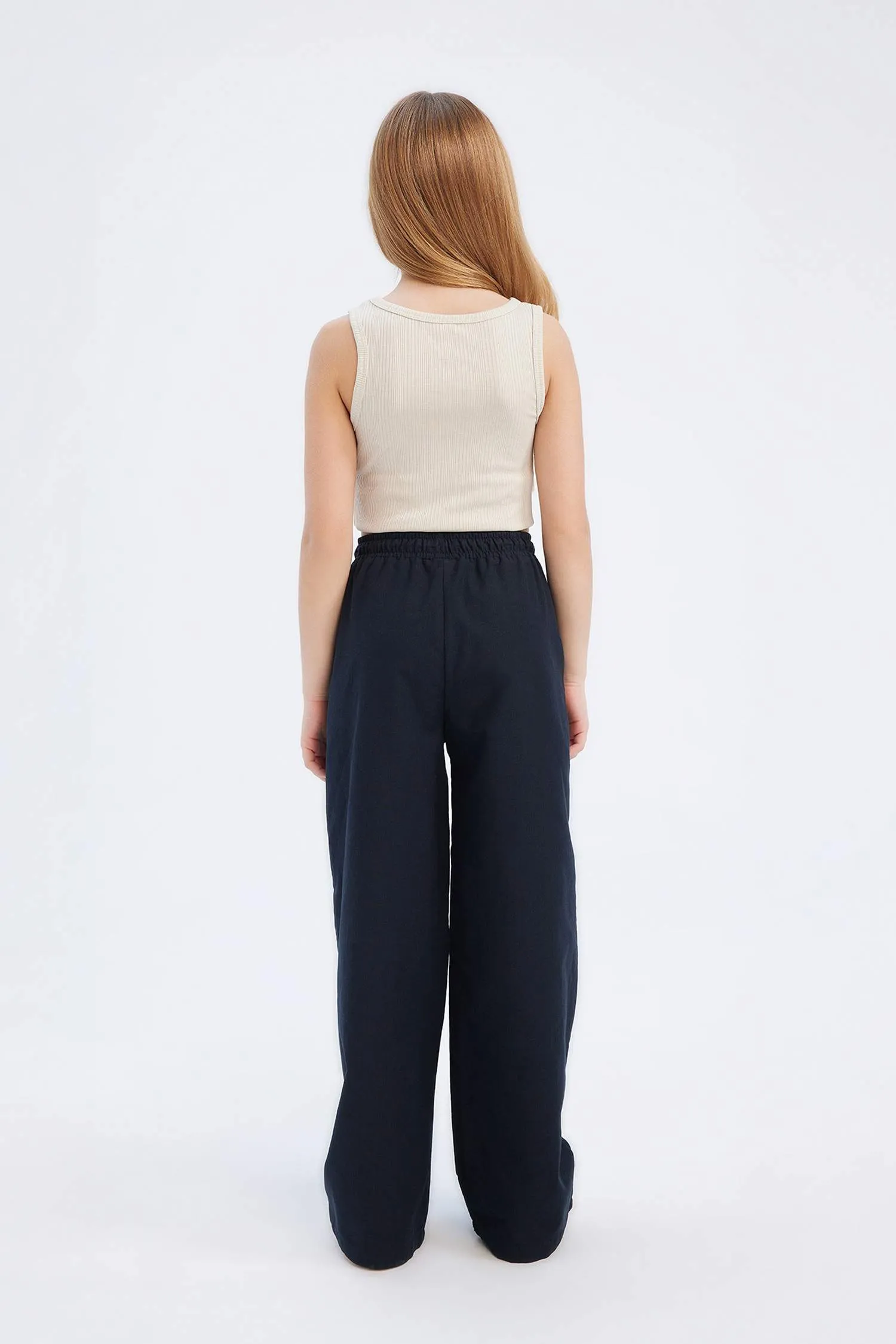 Girls Baby Waist Rubber Wide Leg Wide Wide Pale Cotton Pants