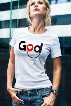 GOD Letter Printed T-Shirt For Elegant Women