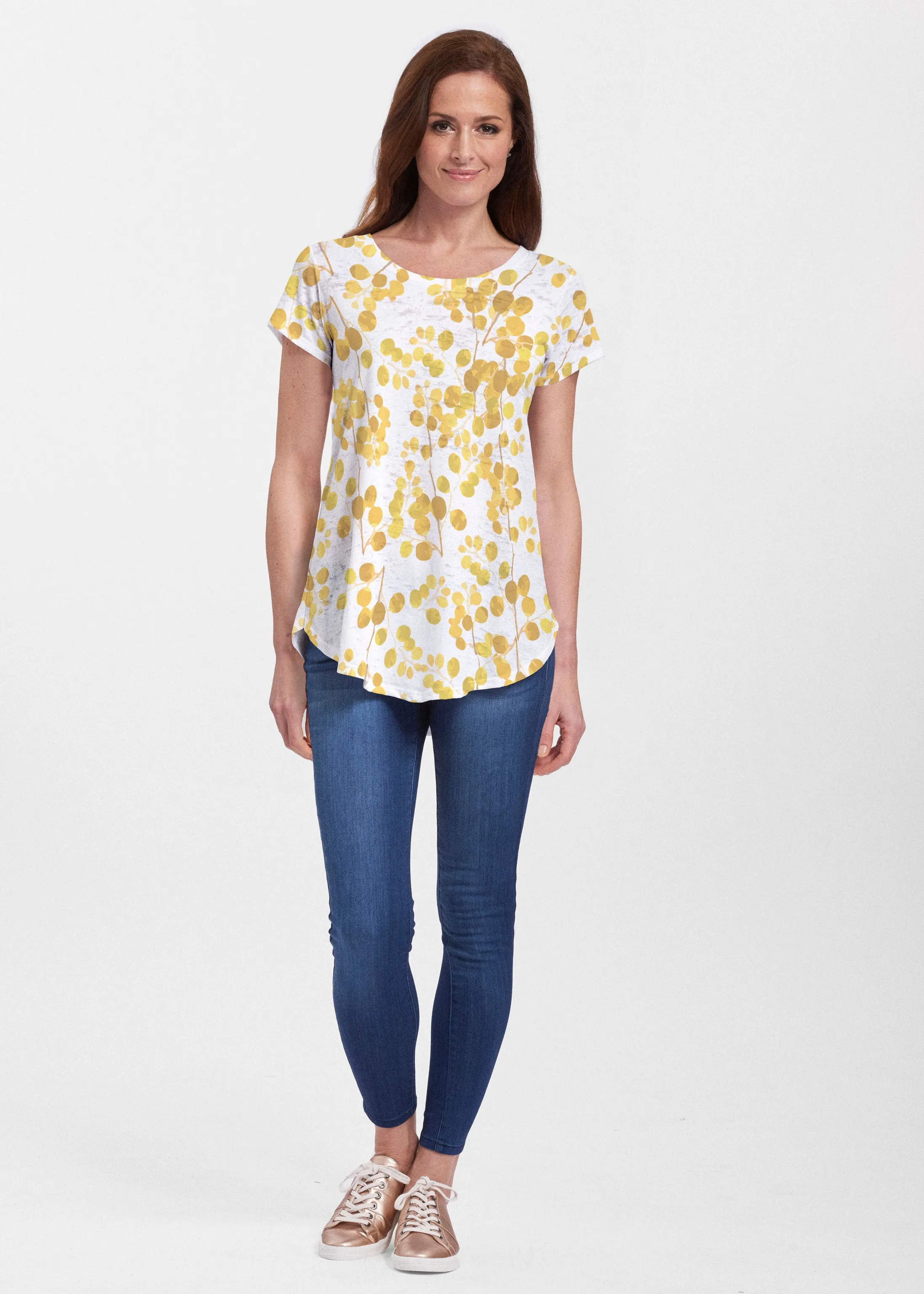 Golden Pome (7846) ~ Signature Short Sleeve Scoop Neck Flowy Tunic