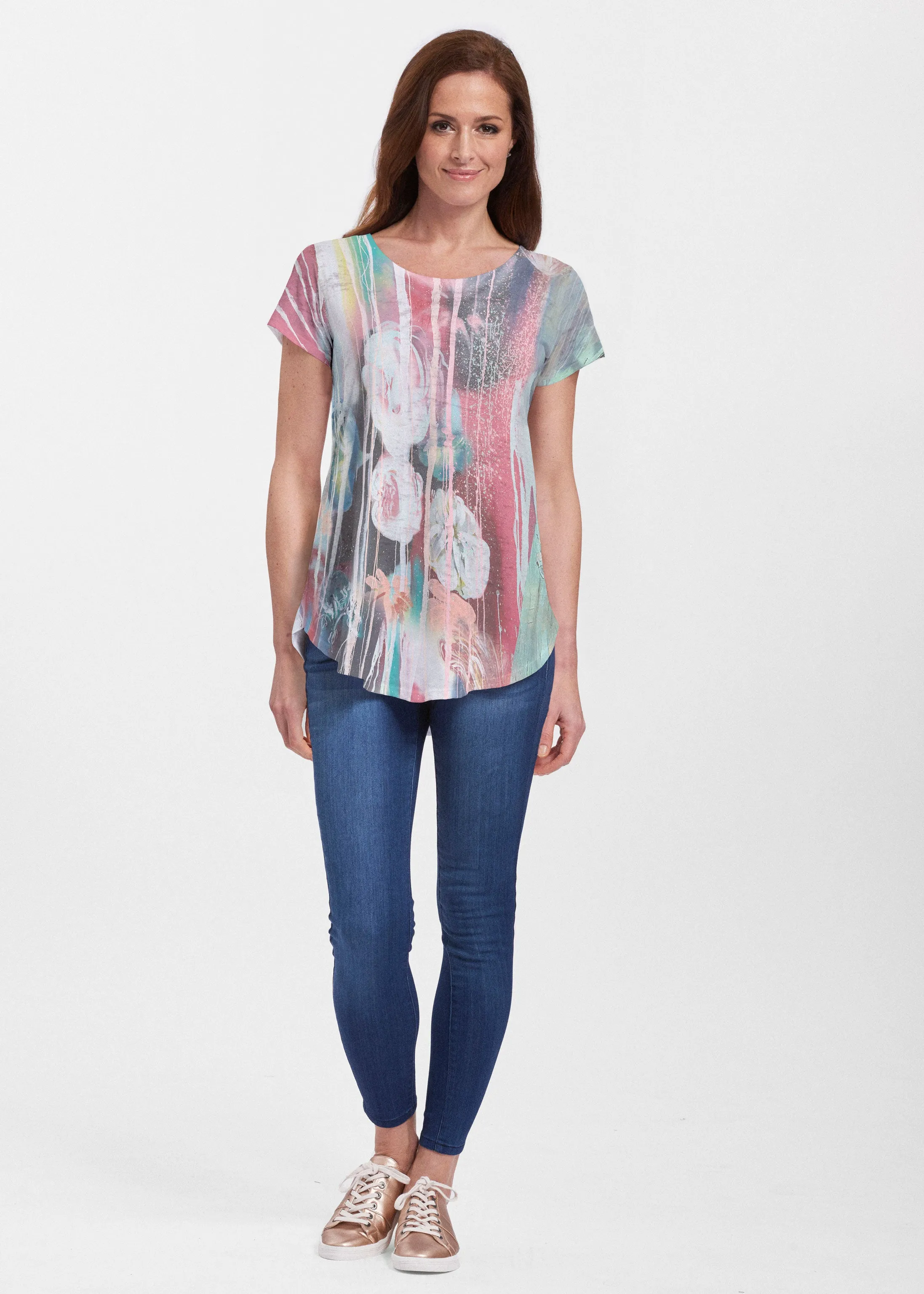 Graffiti Blossom (25021) ~ Signature Short Sleeve Scoop Neck Flowy Tunic