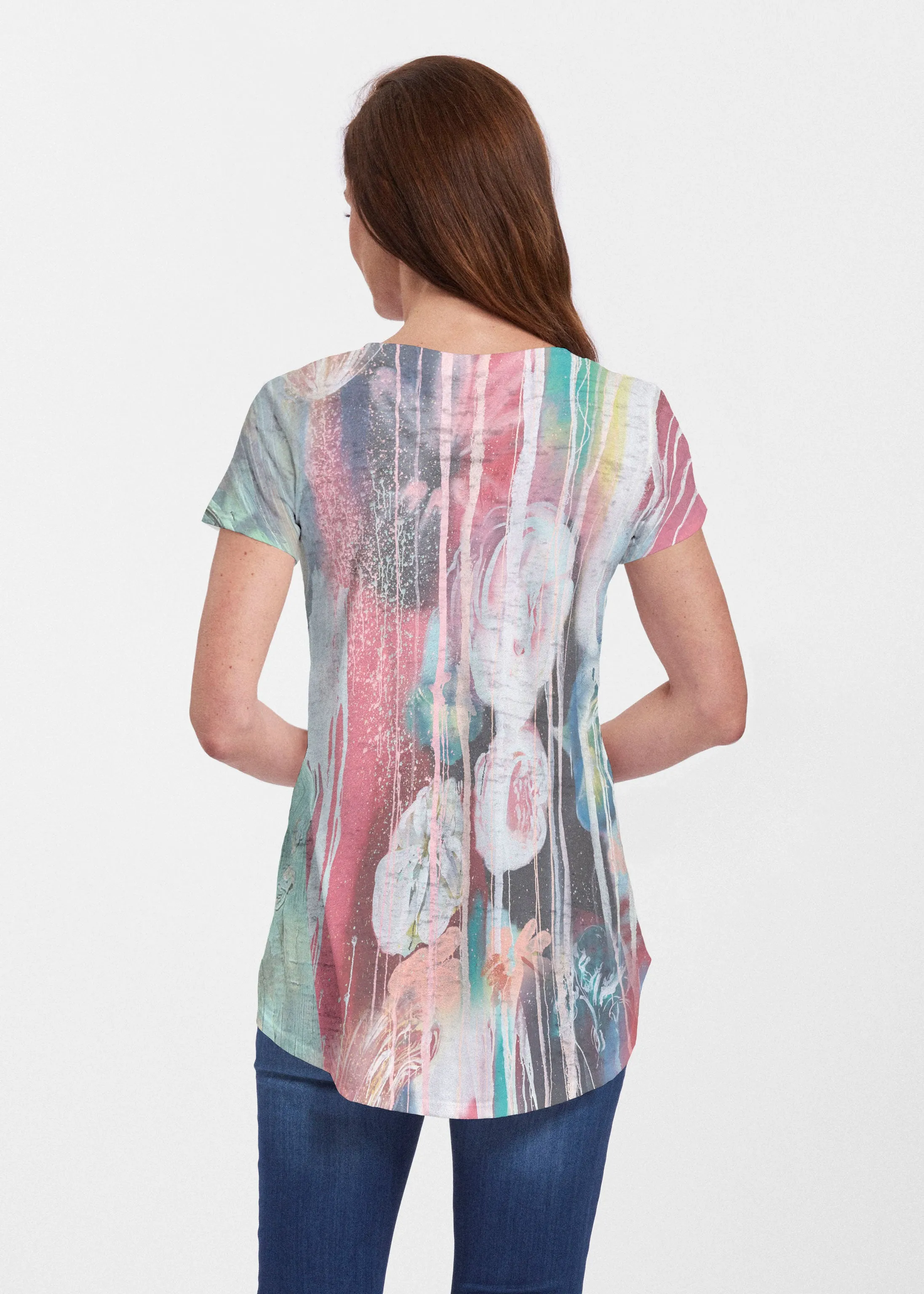 Graffiti Blossom (25021) ~ Signature Short Sleeve Scoop Neck Flowy Tunic