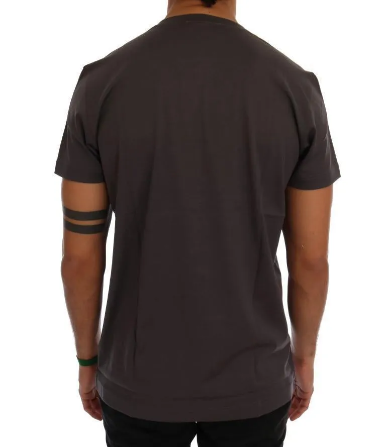 Gray Cotton 2017 Motive Print T-Shirt