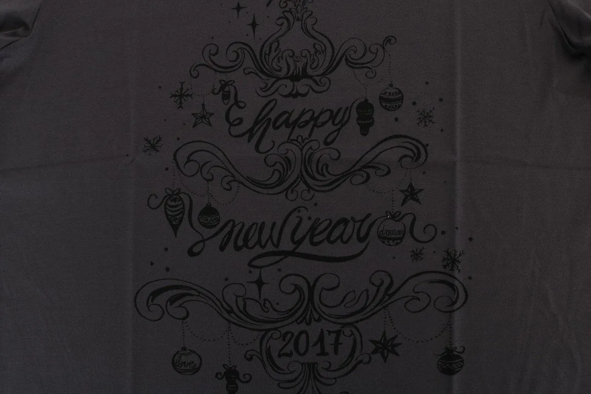 Gray Cotton 2017 Motive Print T-Shirt