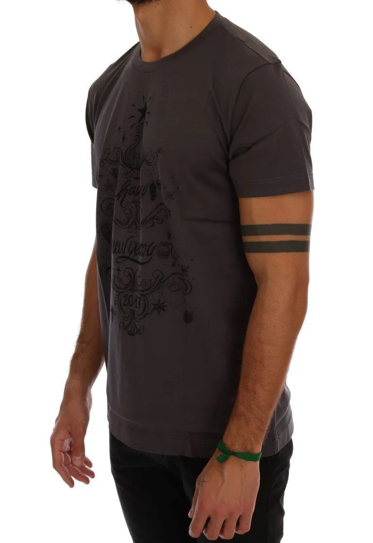Gray Cotton 2017 Motive Print T-Shirt