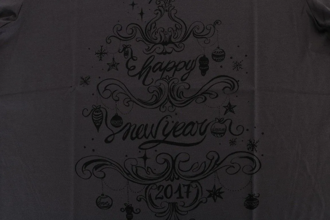 Gray Cotton 2017 Motive Print T-Shirt