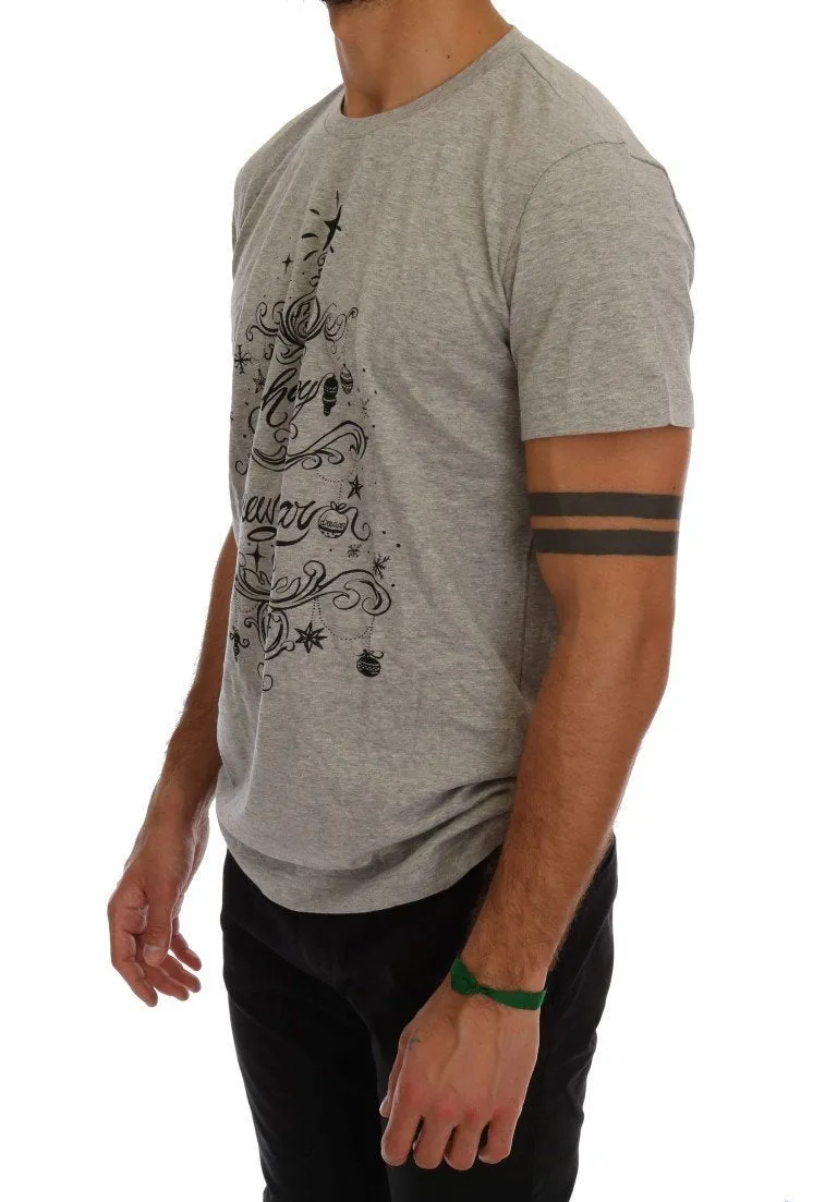 Gray Cotton 2017 Motive Print T-Shirt