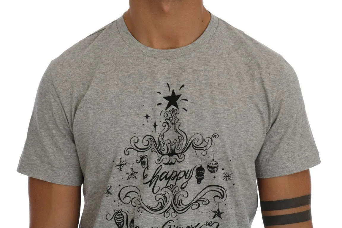 Gray Cotton 2017 Motive Print T-Shirt