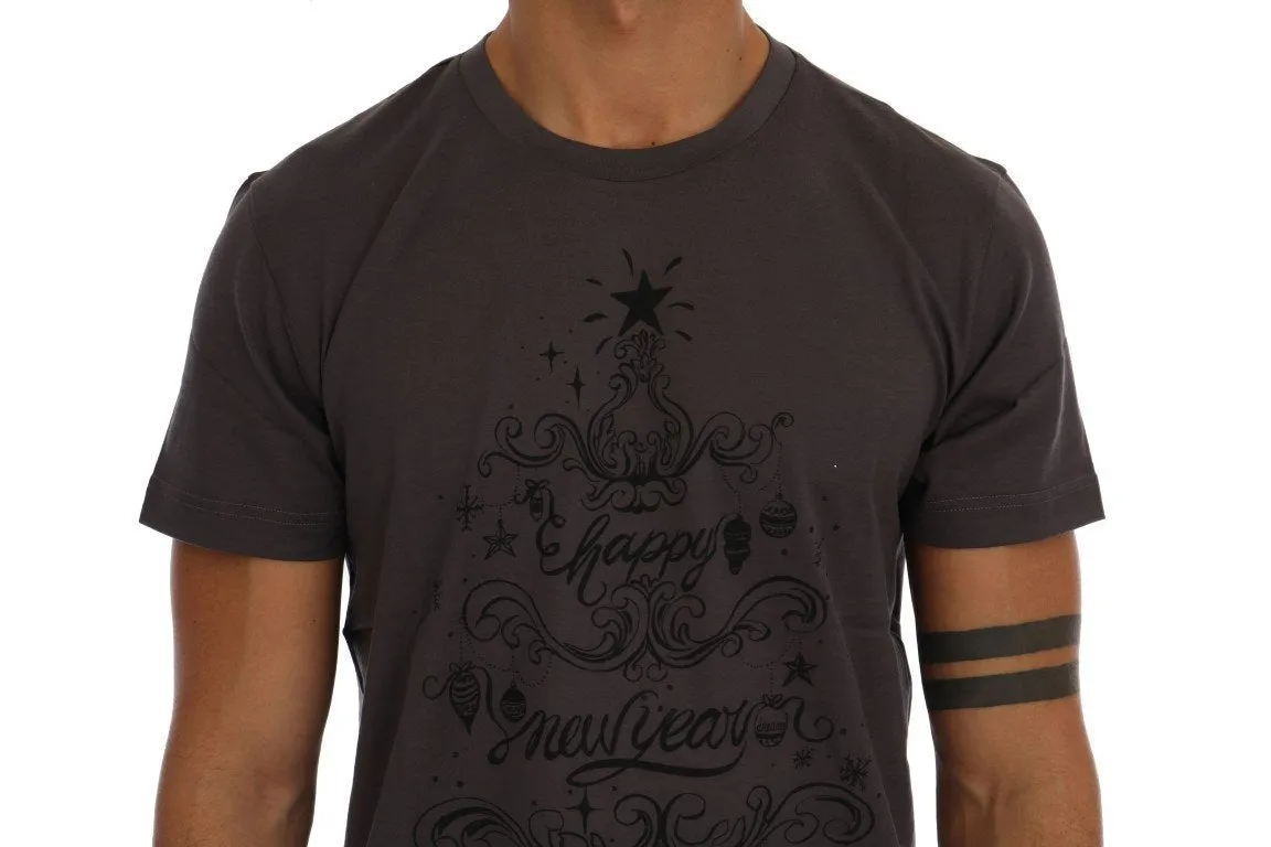Gray Cotton 2017 Motive Print T-Shirt