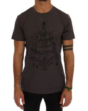 Gray Cotton 2017 Motive Print T-Shirt