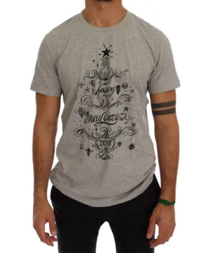 Gray Cotton 2017 Motive Print T-Shirt