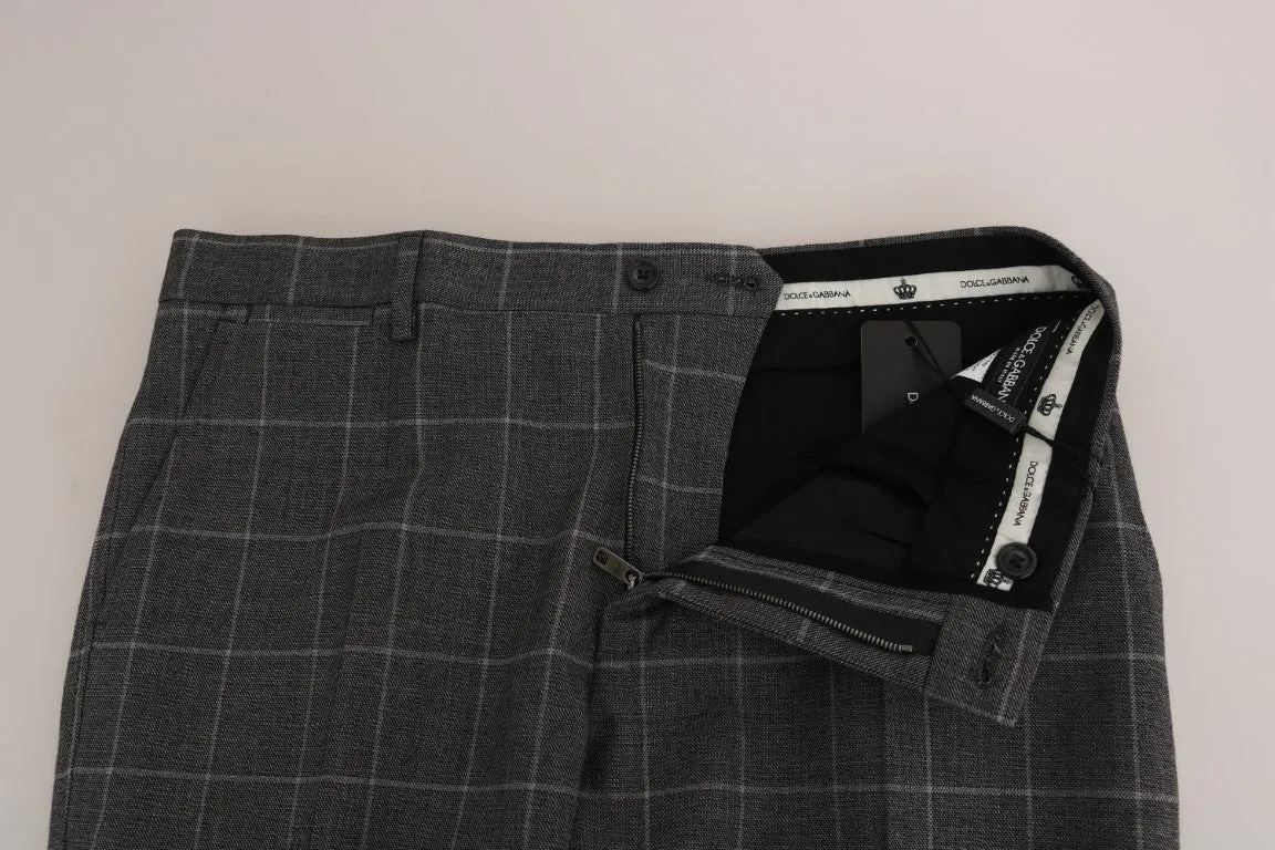 Gray Cotton Checkered Slim Trousers Pants