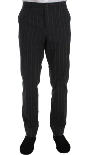 Gray Cotton Striped Slim Fit Pants