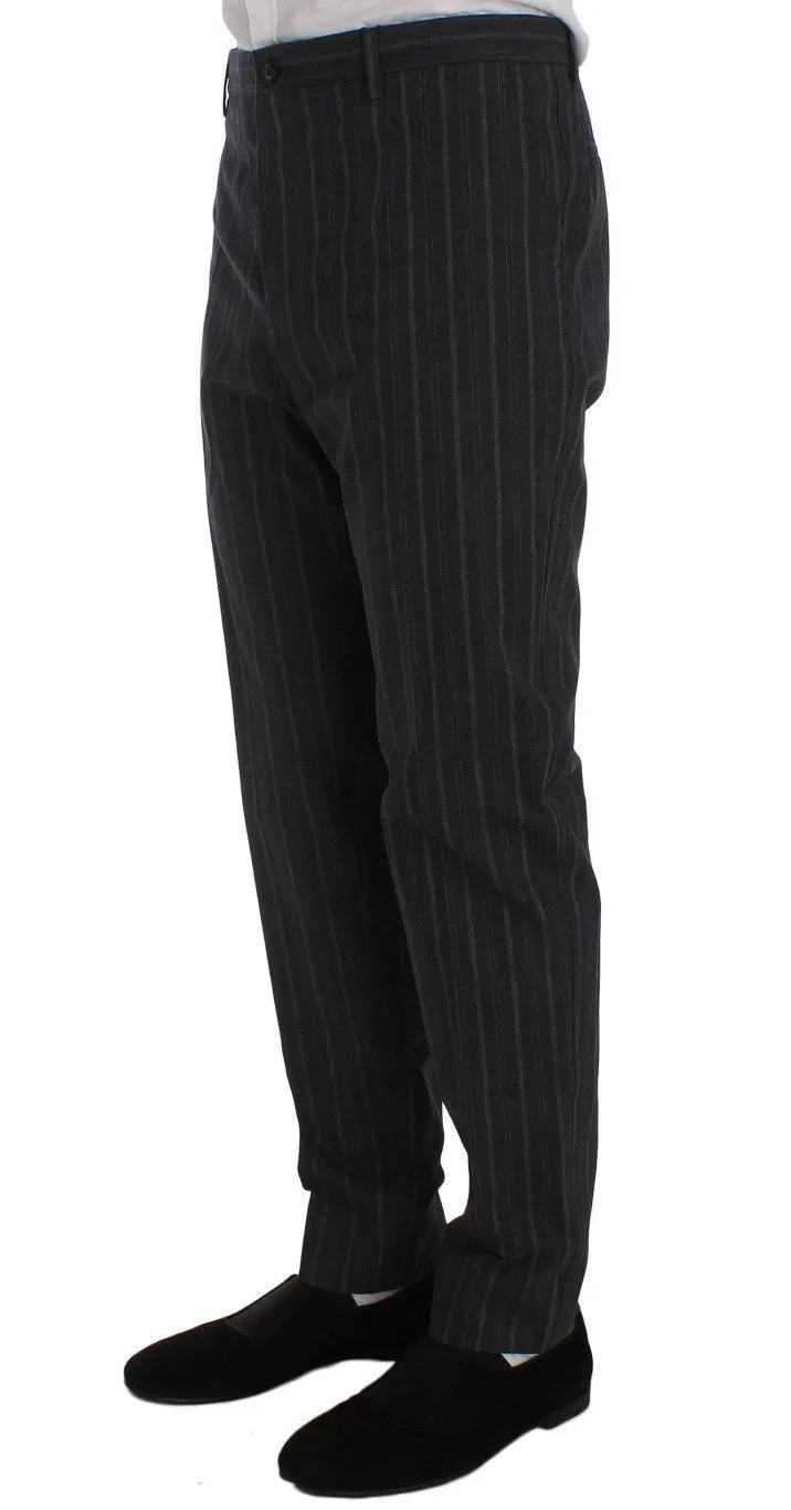 Gray Cotton Striped Slim Fit Pants