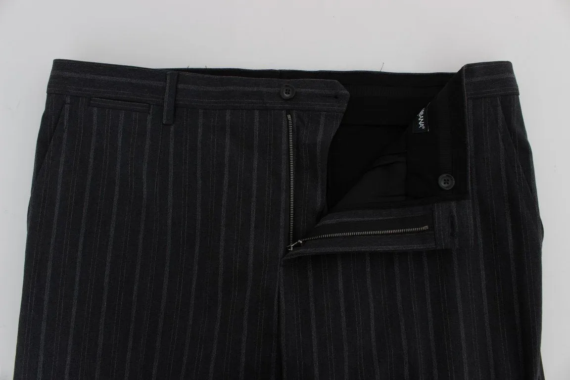 Gray Cotton Striped Slim Fit Pants