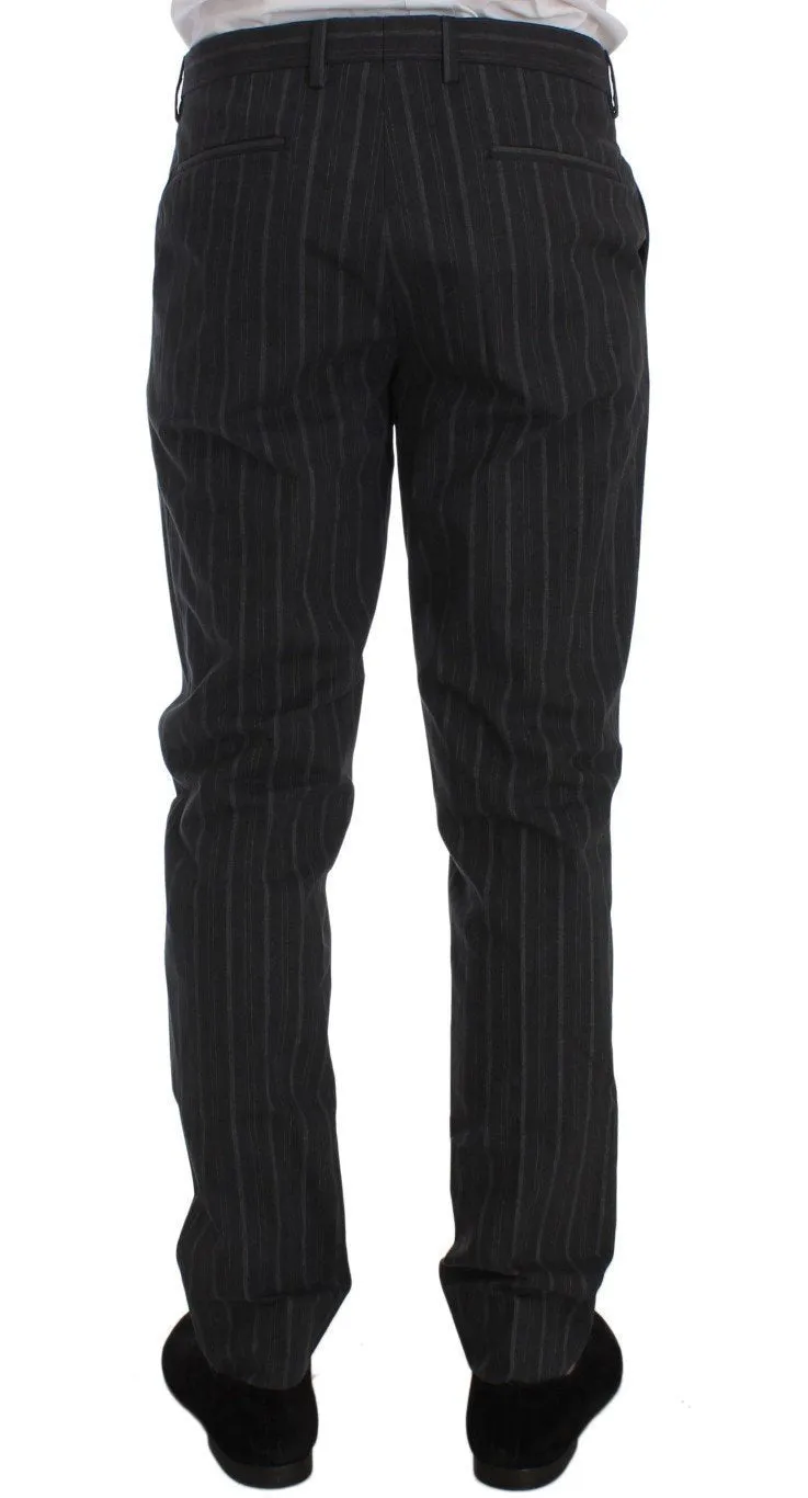 Gray Cotton Striped Slim Fit Pants