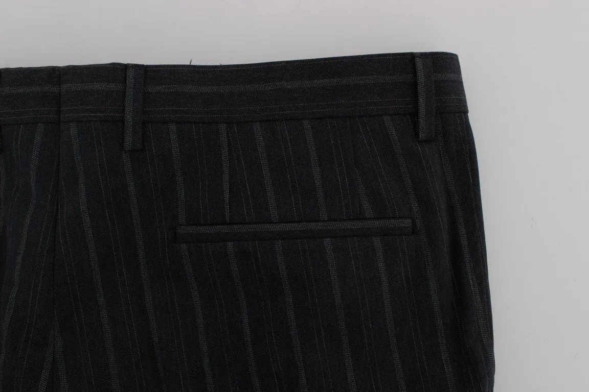 Gray Cotton Striped Slim Fit Pants