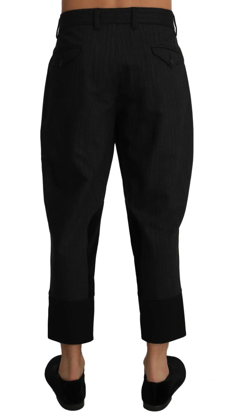 Gray Cotton Wool Cropped Trousers Pants