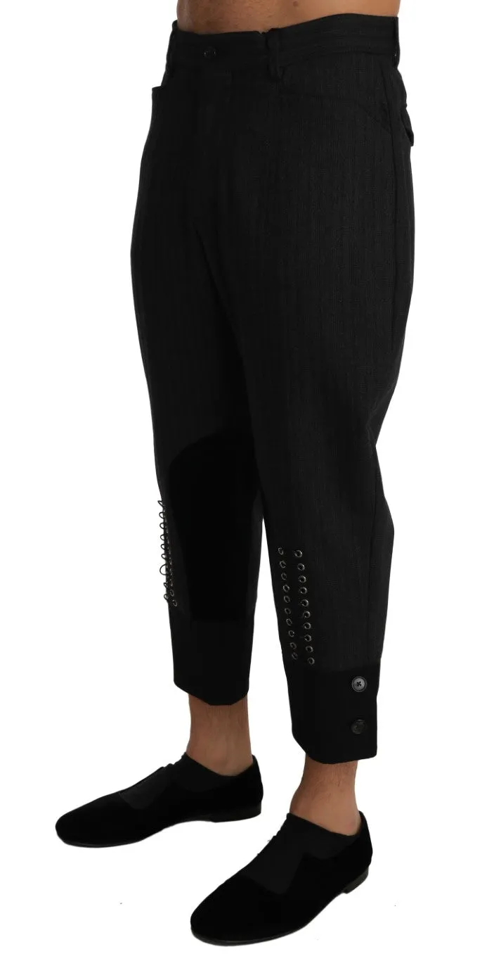Gray Cotton Wool Cropped Trousers Pants