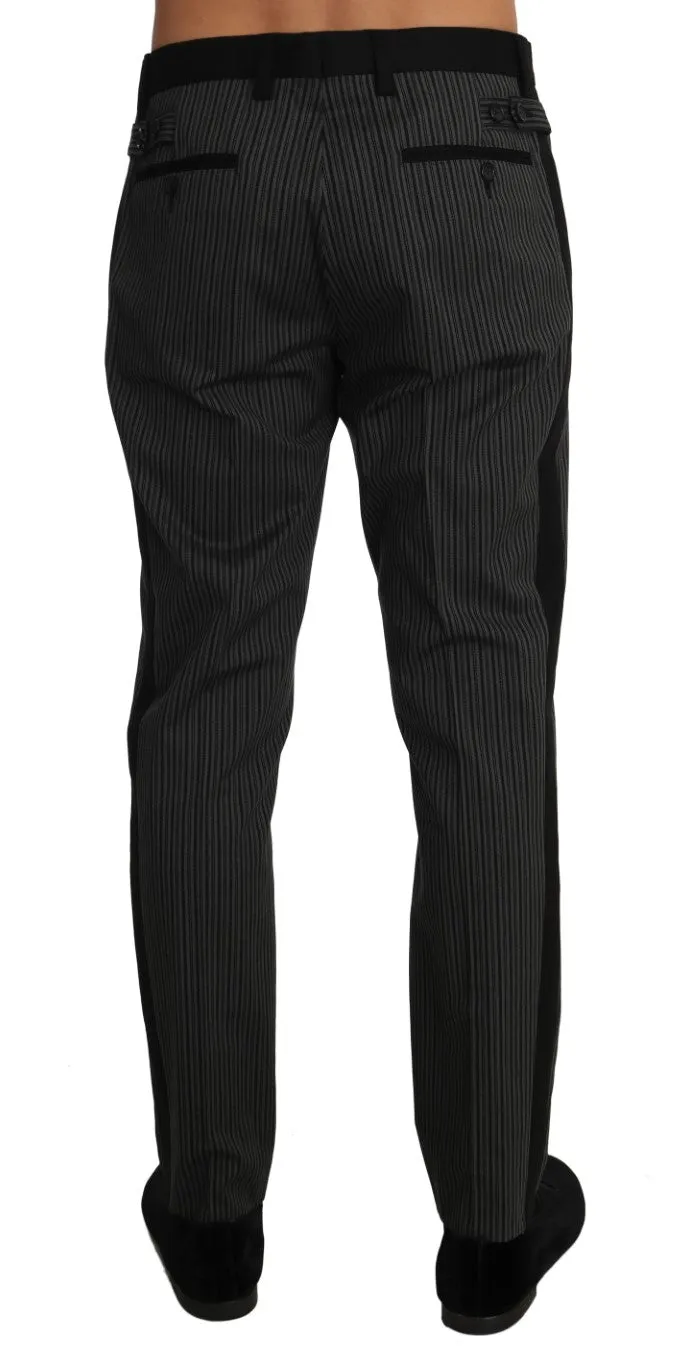 Gray Cotton Wool Striped Stretch Trousers Pants