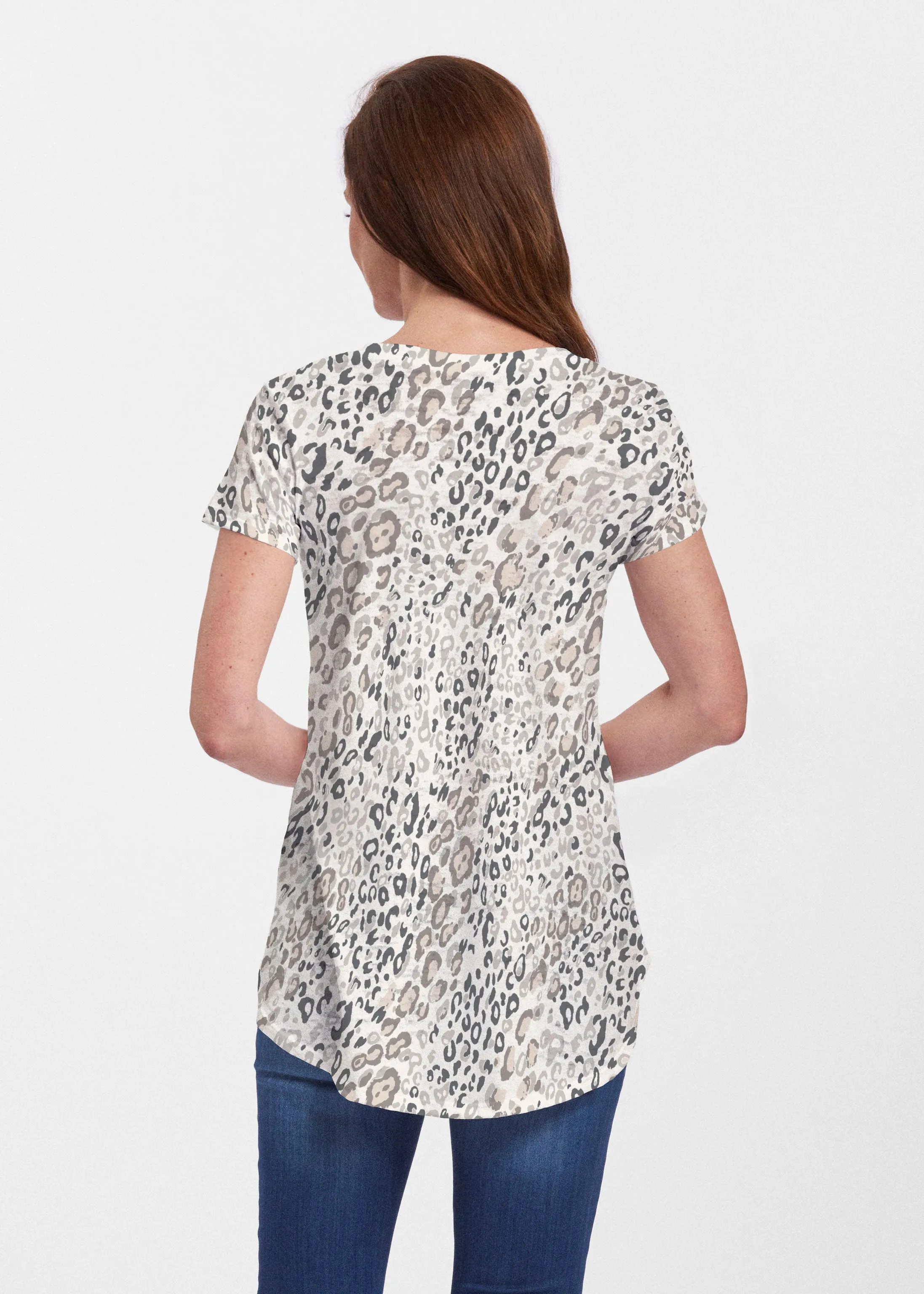 Greek Cat Grey (7752) ~ Signature Short Sleeve Scoop Neck Flowy Tunic