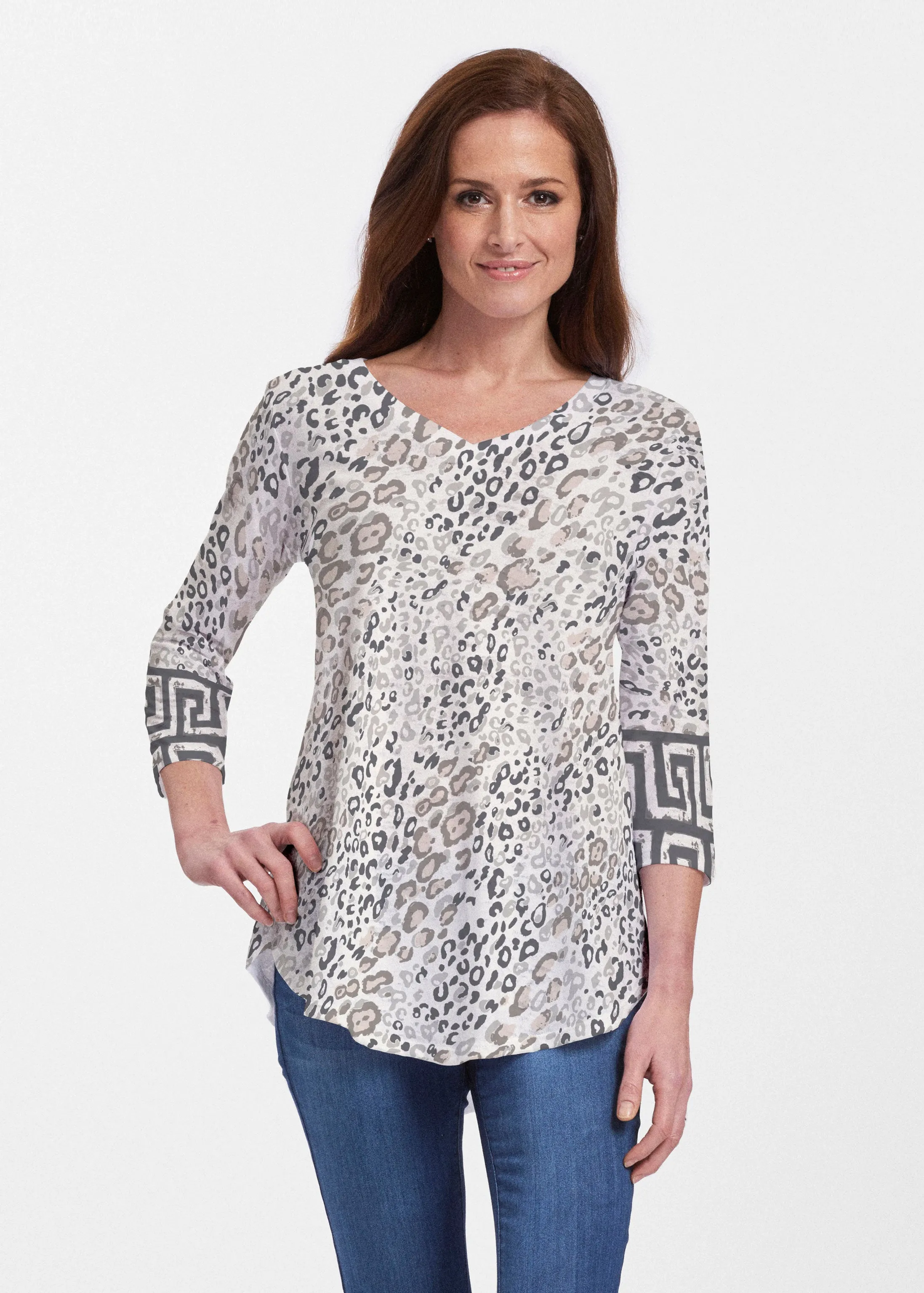 Greek Cat Grey (7752) ~ Signature V-neck Flowy Tunic