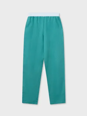 Green Elastic Waist Linen Trousers