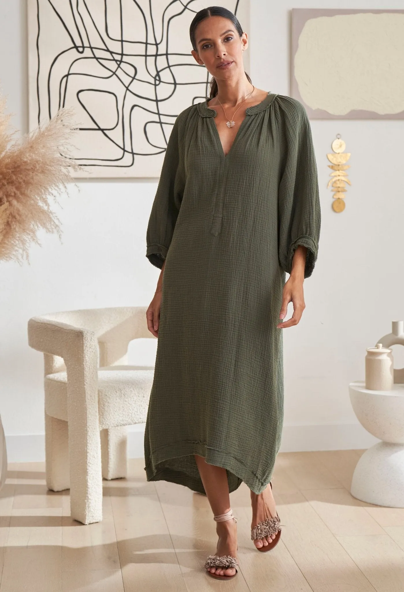 Green Gauze Dress with Pockets