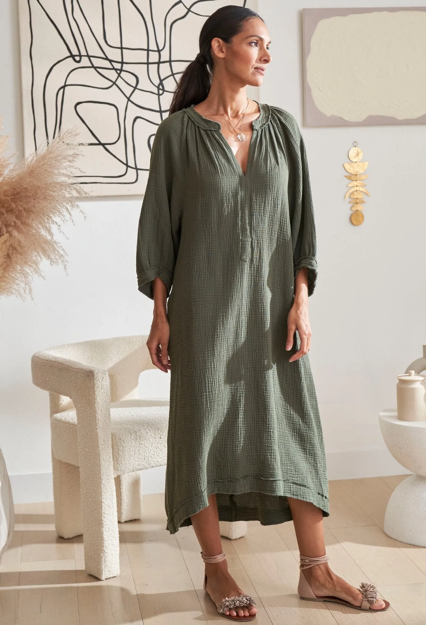 Green Gauze Dress with Pockets