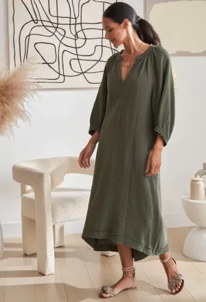 Green Gauze Dress with Pockets