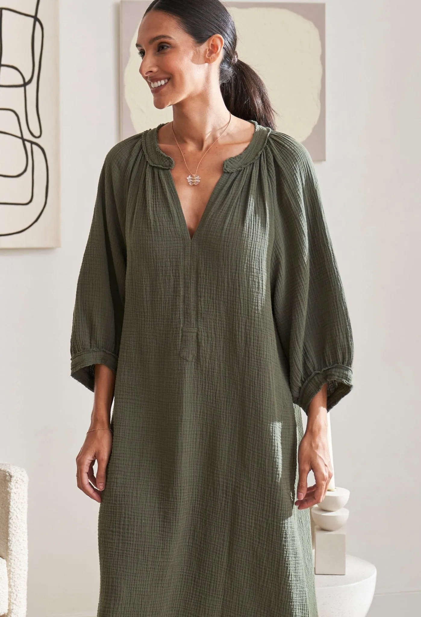 Green Gauze Dress with Pockets