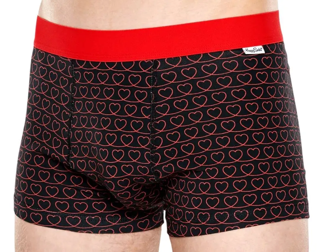 HAPPY SOCKS Men's Black Loveline Soft Breathable Cotton Trunk Medium NWT