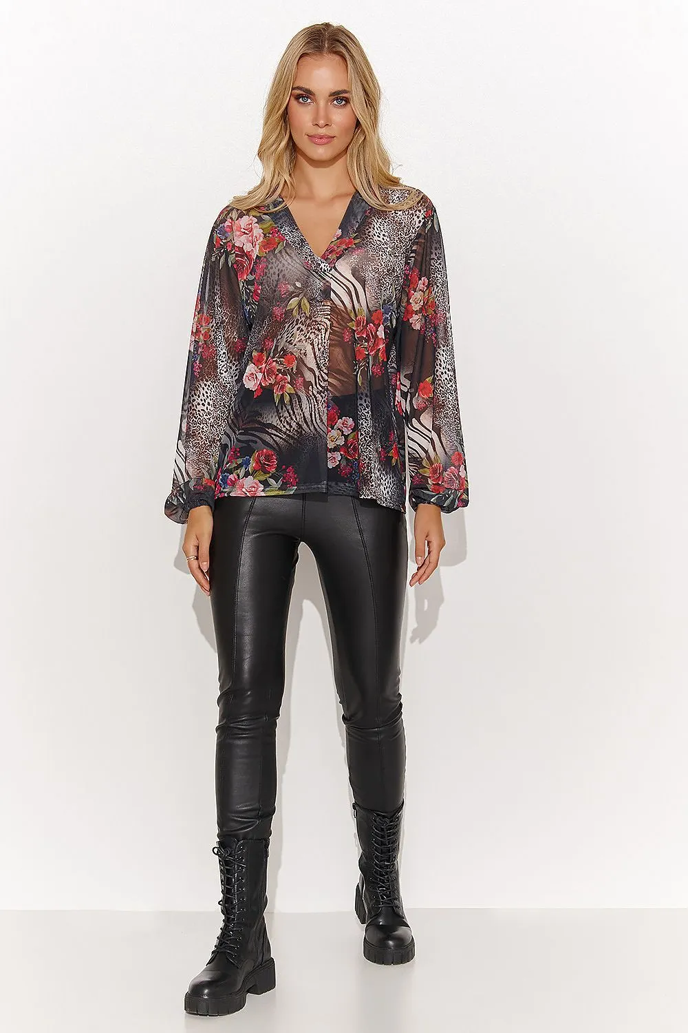 Heart Neck Loose-Fit Mesh Blouse
