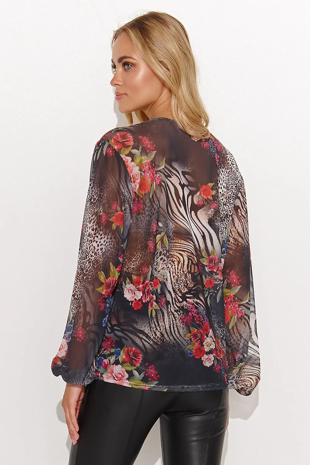 Heart Neck Loose-Fit Mesh Blouse