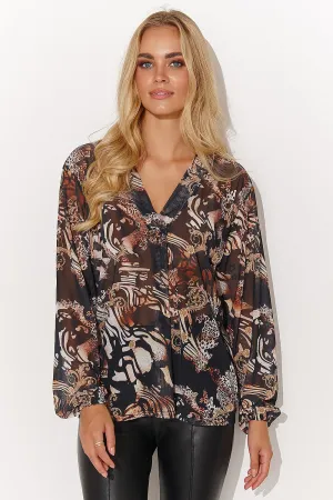 Heart Neck Loose-Fit Mesh Blouse