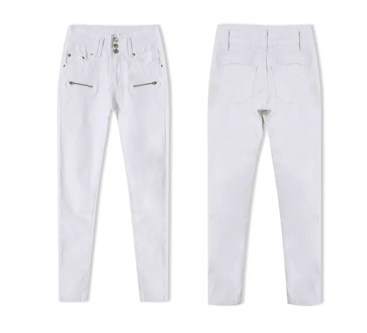 High Waist Slim Stretch Solid Color Denim Trousers