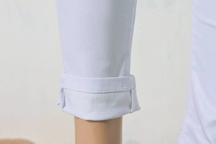 High Waist Slim Stretch Solid Color Denim Trousers