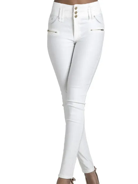 High Waist Slim Stretch Solid Color Denim Trousers