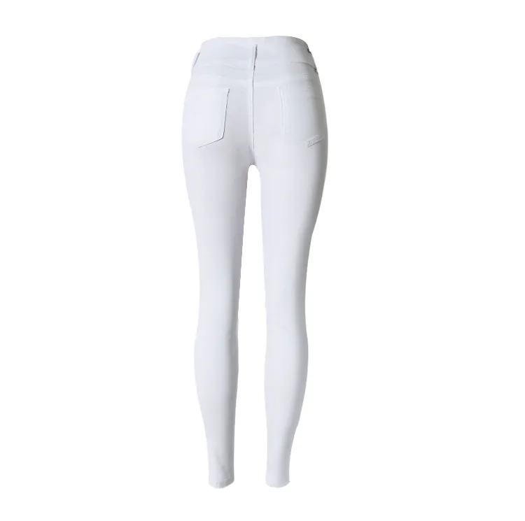High Waist Slim Stretch Solid Color Denim Trousers
