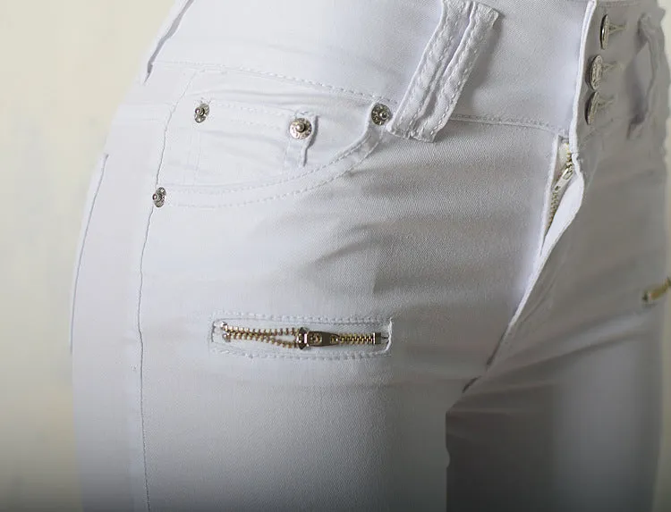 High Waist Slim Stretch Solid Color Denim Trousers