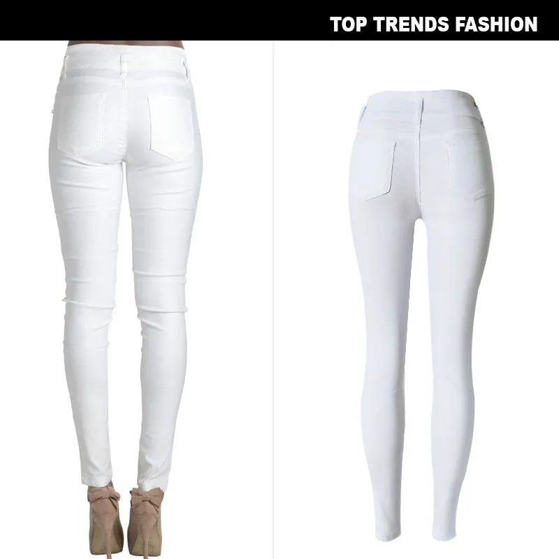 High Waist Slim Stretch Solid Color Denim Trousers