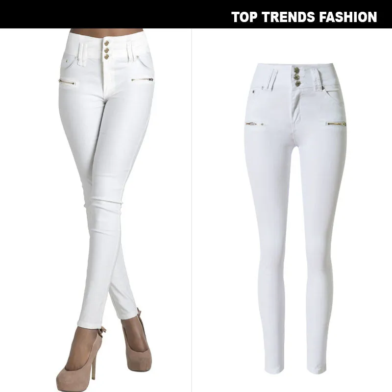 High Waist Slim Stretch Solid Color Denim Trousers