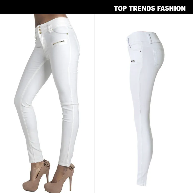 High Waist Slim Stretch Solid Color Denim Trousers