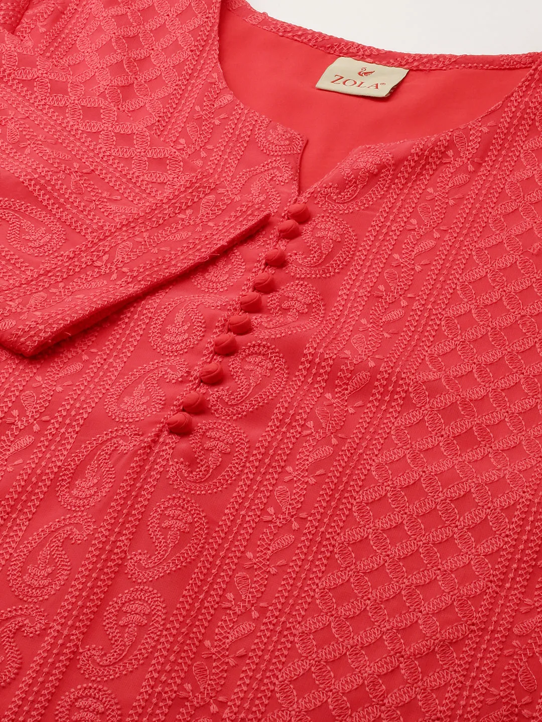 Hot Pink Chikankari Plus Size Tunic For Women - Paisley Embroidered Georgette Tunic