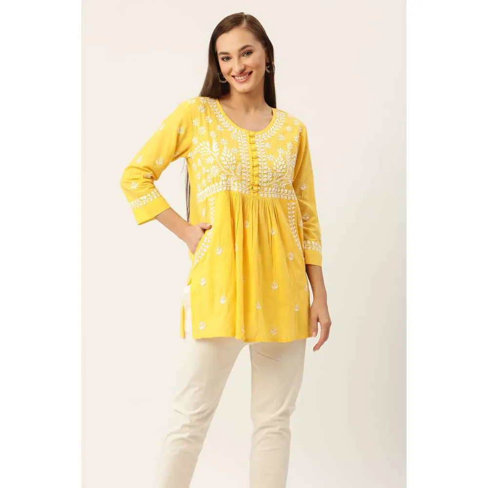 HOUSE OF KARI Hok Chikankari Long Kurta Tunic Yellow