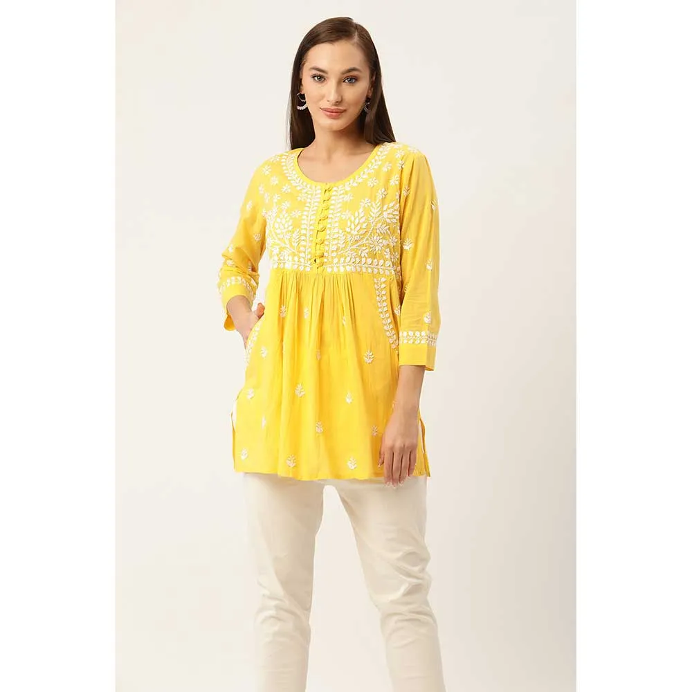 HOUSE OF KARI Hok Chikankari Long Kurta Tunic Yellow
