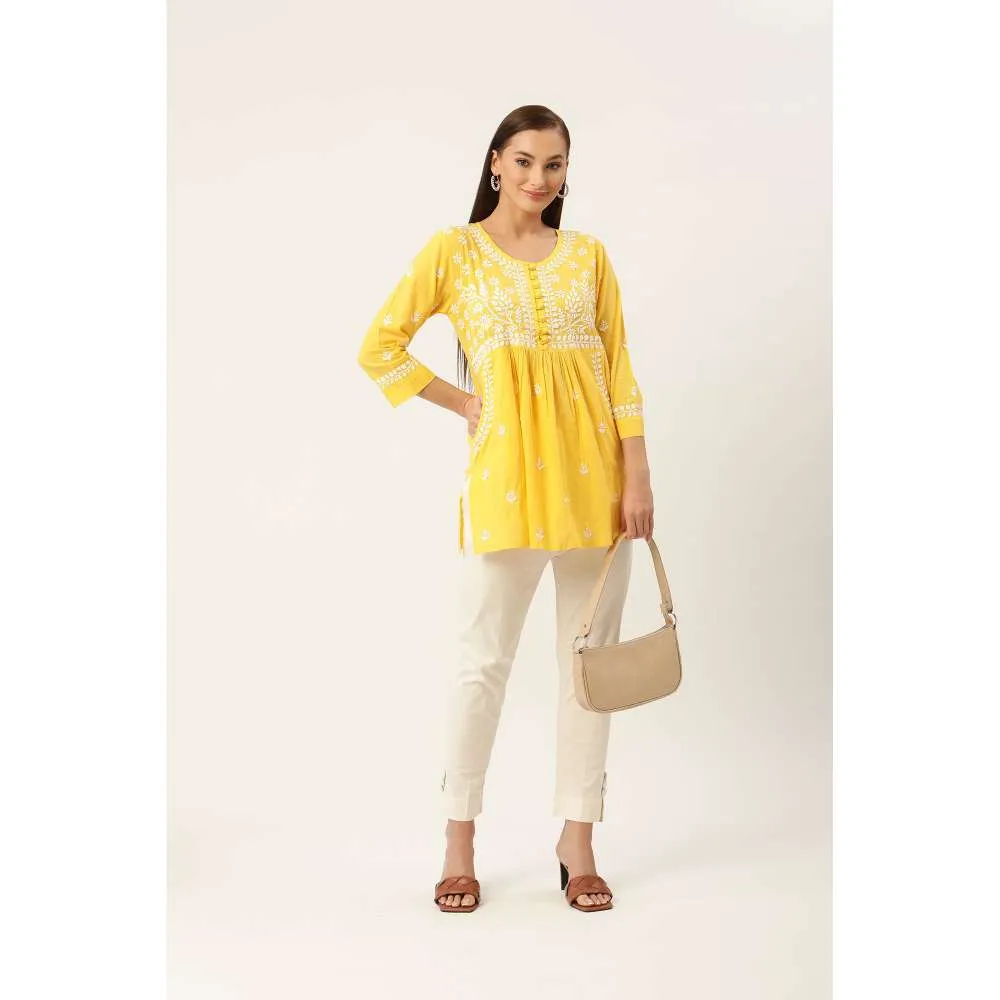 HOUSE OF KARI Hok Chikankari Long Kurta Tunic Yellow